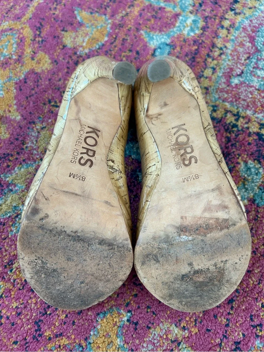 Michael Kors | Women’s Tan Cork Peep-Toe Pumps in Natural W/Gold Lining Size 8.5